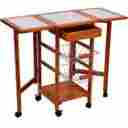 05-0018 Homcom New Wood W Tile Top Drop Leaf Compact Portable Rolling Kitchen Trolley Cart
