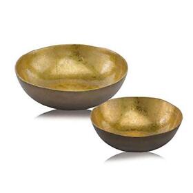 354722 12inch X 3.75inch Gold And Bronze Metal Small Round Bowl