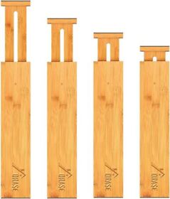 X002oev1ld 4pc Bamboo Adjustable Drawer Dividers Storage Organizer Kitchen Junk Drawers