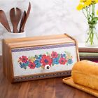 848974175795 Pioneer Woman Bread Box Acacia Wood Dazzling Dahlia