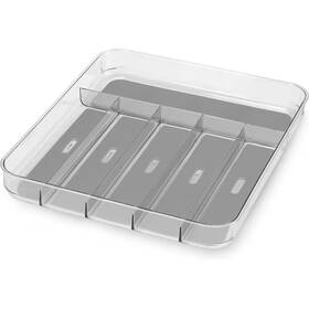 6-compartm Adrinfly 445005360316 Light Gray Cutlery Drawer Organizer Silverware Tray Clear Soft Grip