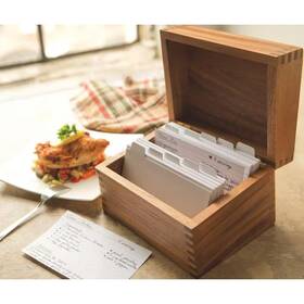 2-compartment Adrinfly 705353263743 Acacia Wood Recipe Holder Box Dark With Divider Tabs Single