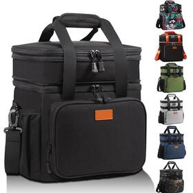 Sa1029b089 Adrinfly Black Lunch Bag Large Capacity Expandable 20 Can Dual Compartments