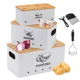 Lycw-04-w Aeunkiuo Metal Onion Garlic Potato Storage Set Kitchen Vegetable Tins Of