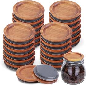 Af790057 Aforoeoa 24pack Acacia Wooden Mason Jar Lids With Airtight Silicone Seal For Brown