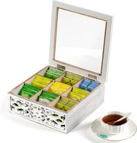 Ahuonel 313053049040 Tea Bag Organizer Wooden Box For Bags 9 Compartments