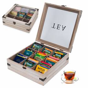 Ahuonel 618087175155 Tea Box Organizer Bag Holder 9 Compartments Rustic Storage