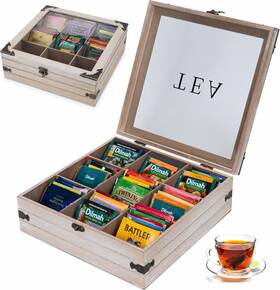 Ahuonel 711181361933 Tea Box Organizer Bag Holder 9 Compartments Rustic Storage Che Ahuonel 711181361933 Tea Box Organizer Bag Holder 9 Compartments Rustic Storage Che
