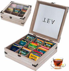 Ahuonel Tea Box Organizer Bag Holder 9 Compartments Rustic Storage Ahuonel Tea Box Organizer Bag Holder 9 Compartments Rustic Storage
