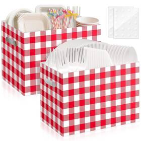 Aaxkd1187 Akaixi 2pcs Red Gingham Utensil Holder Paper Caddy For Party Supplie