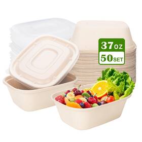 Aksipo 029082387472 50 Pack 37 Oz Disposable Food Containers With Lids Compostable Meal P