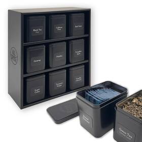 Ast9pb Allspice Tea Organizer Rack With 9 Tins And 160 Magnetic Labels Perfect Fo