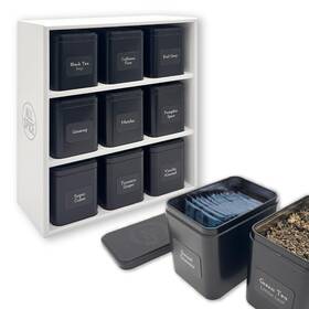 Ast9pw Allspice Tea Organizer Rack With 9 Tins And 160 Magnetic Labels Perfect For Bagged L