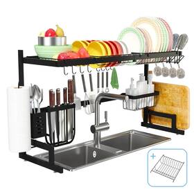 Alpthy 779605427399 Over The Sink Dish Drying Rack 33.5 Inch -39.5 With 2 Plate For