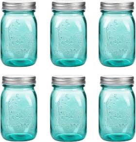 Amzcku 767136829416 16 Oz Teal Mason Jars With Lids Regular Mouth Canning Jar 6 Turquoise
