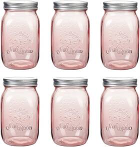 Amzcku 767136829454 32 Oz Rose-pink Mason Jars With Lids 6 Pack Wide Rose Pink