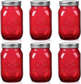 Amzcku 767136830788 32oz Red Mason Jars With Lids 6 Pack Wide Mouth Quart 32 Oz