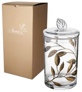 Aed-cgj290-goldleaves Annas Exclusive Decor Decorative Glass Storage Container With Lid - Food Candy Display Jar Large Aed-cgj290-goldleaves Annas Exclusive Decor Decorative Glass Storage Container With Lid - Food Candy Display Jar Large