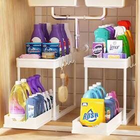 Apwnrja Auso-h2 Under Sink Organizers And Storage 2 Pack Pull-out Sliding Cabinet Organizer
