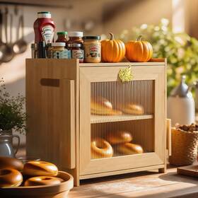 Art Secret 634413903346 Double Layer Bamboo Bread Box With Glass Window Large Rustic Farmhouse B