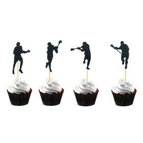 Arthsdite 767136390794 48pcs Lacrosse Cupcake Toppers Black Glitter Player Picks Fo