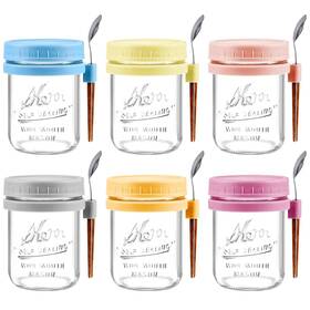 Utz-42 Asstarjtk 6 Pack Overnight Oats Containers With Lids And Spoons - 16 Oz Glass Mason Jar