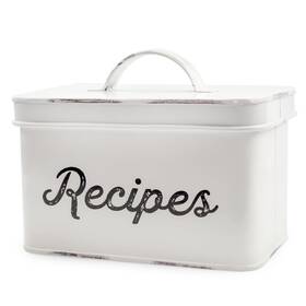 Auldhome Design 651174973265 Rustic White Recipe Box Enamel Farmhouse Holder And Organizer For 4 X