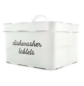 1902 Auldhome Design Sh White Enamel Dishwasher Pod Container With Lid Rustic Farmhouse Style