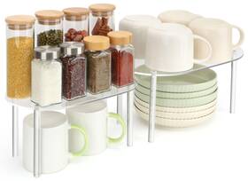 S-r-02 Auoikk Clear Cabinet Organizer Storage Shelf Set Of 2 Stackable Kitchen Counter S