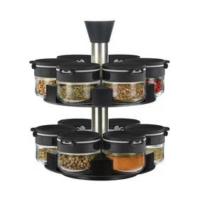 Aurakoa 198715581775 360 Rotating 2 Tier 12 Jars Spice Rack Revolving Seasoning Or