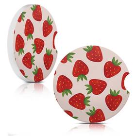 Aurasway 761483830729 Cute Boho Strawberry Car Cup Holder Coaster 2 Pack Absorbent Ceramic
