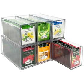 Azezo 753570543377 6-pack Tea Bag Drawers Organizer - 6 Clear Plastic Drawer Holde