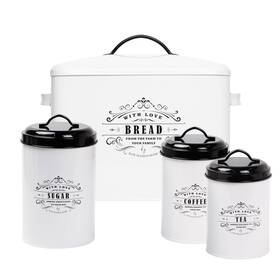 Baie Maison 355520000360 White Farmhouse Bread Box And Canister Set