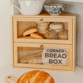 Cbb3 Bakedbin Corner Bread Box For Kitchen Countertop - New 2026 Design Vintage Bamboo Woo