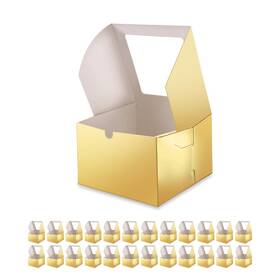 Nb-g-5-25 Bakipack 25 Gold Bakery Boxes With Window 5x5x3.5 Inches Dessert To Go W Inch