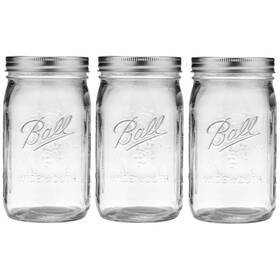 Ball 014400701122 Wide Mouth Glass Mason Jars With Lids And 32 Oz Pack Of 3 Quart