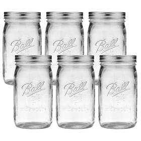 Ball 014400962905 Wide Mouth Glass Mason Jars With Lids And 32 Ounce Pack Of 6 Quart