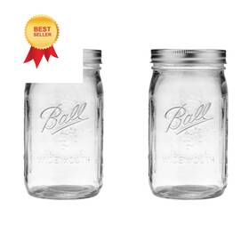 31054 Ball Quart 32oz Jar With Silver Lid Wide Mouth Set Of 2 Pack Clear