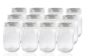 F52502 Ball Glass Mason Jar With Lid And Band Regular Mouth 12 Jars Pack Clear