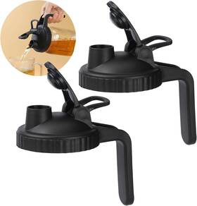 D00042 Balter-d 2 Pack Mason Jar Pour Spout Lids Plastic Pitcher Flip Black