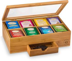 Bamb Si 744759631725 Bamboo Tea Bag Organizer Box - 8 Compartment Storage With Acrylic Lid M