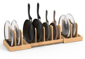Bb-013-002 Bambition Expandable Pot Lid Organizer With 8 Removable Dividers Bamboo And Pan Or