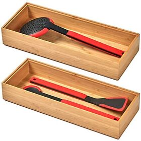 Bamboo Kitchen Drawer Organizer Boxes With Anti-skid Silicone Feet 2pcs