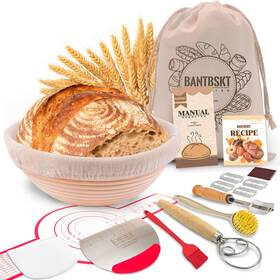 C5-9inr Bantbskt Set Sourdough Bread Baking Supplies Starter Kit 9 Inch Round Pr
