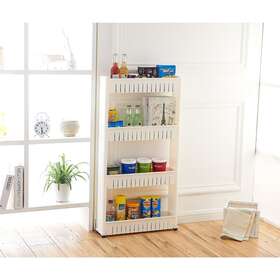 Basicwise 651355032200 Slim 4-shelf Rolling Pull-out Cart Rack Tower White