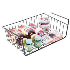 Basicwise 651355227248 Hanging Under Shelf Metal Storage Basket Black Set Of 2