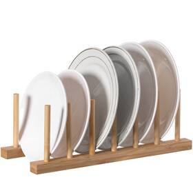 Qi004355f.2 Basicwise Set Of 2 Bamboo Wooden Dish Drainer Rack Plate And Drying 6 G