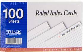 Bazic Products 764608005163 Ruled Index Cards 3 Inch X 5 100 Count White Flashcards 1-pack
