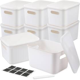 Hee-bbto-184 Bbto 8 Pcs White Plastic Storage Bins With Lids Organizing Container Han