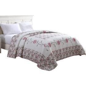 Beatrice Home Fashions 048986793226 Carnation Floral Embroidered Quilted Bedspread Lightw